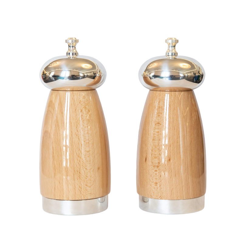 Salt and Pepper Mill Natural Wood and Silver-Plated Brass
