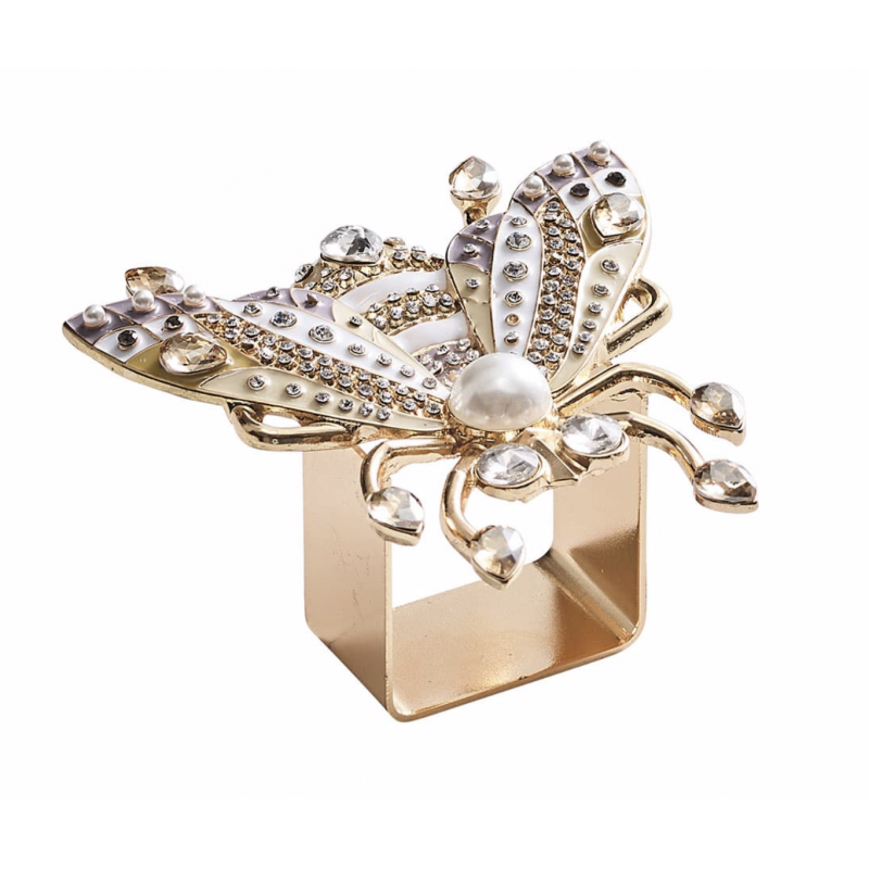 Glam Fly Napkin Ring Ivory/Gold - Set of 4