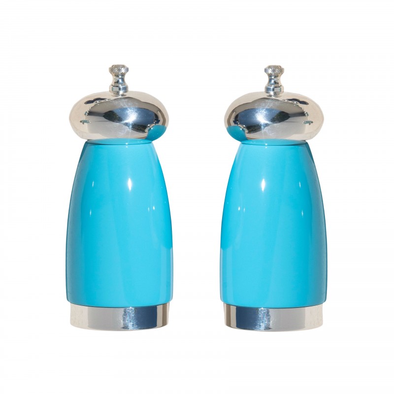 Salt and Pepper Mill Turquoise Sabrina Wood and Silver-Plated Brass