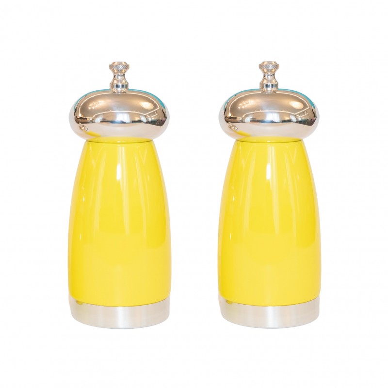 Salt and Pepper Mill Yellow Wood and Silver-Plated Brass