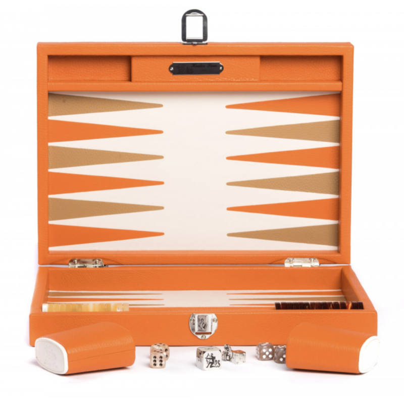 Backgammon Moyen Modèle Orange Cuir Buffle
