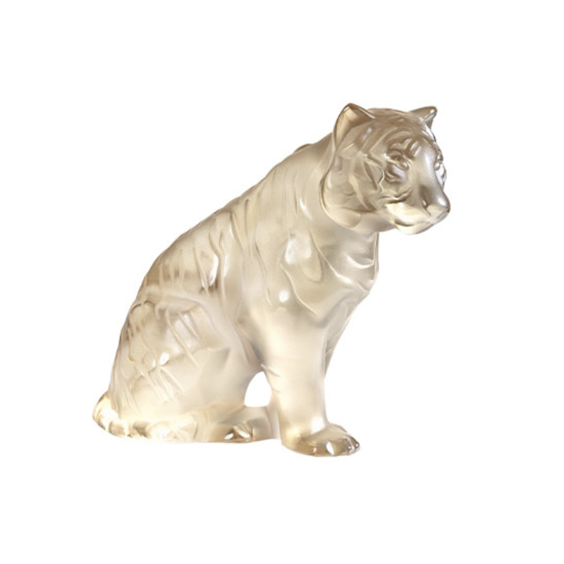 Sitting Tiger Sculpture Small Size Gold Luster