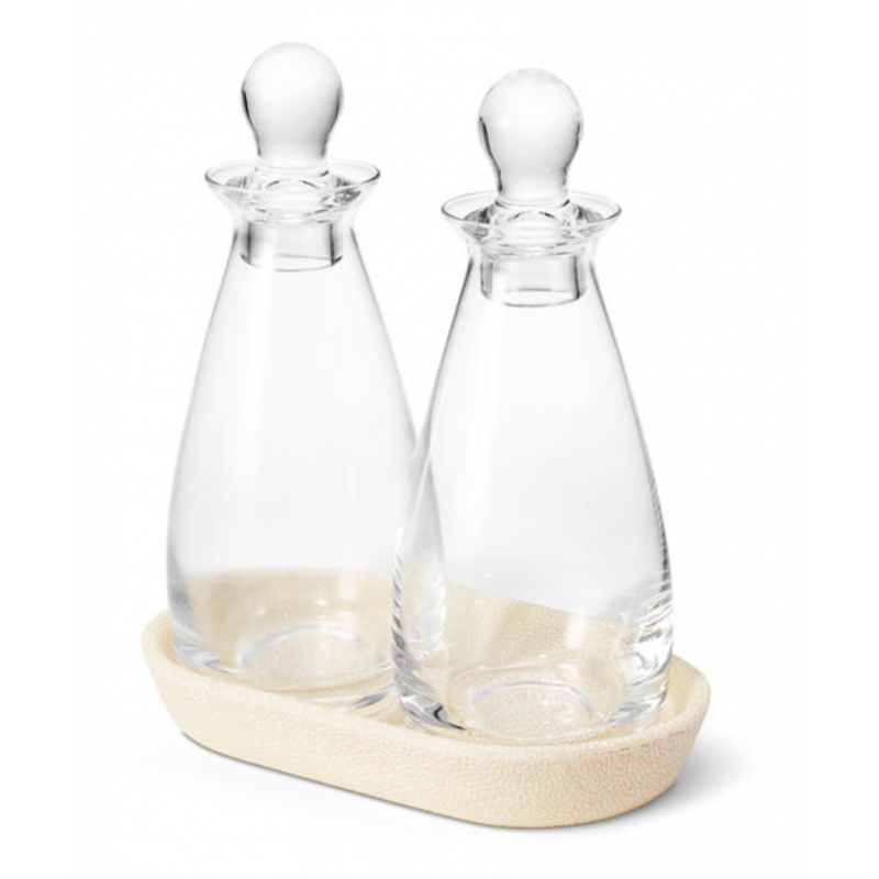 Shagreen Oil and Vinegar Bottle Set Cream