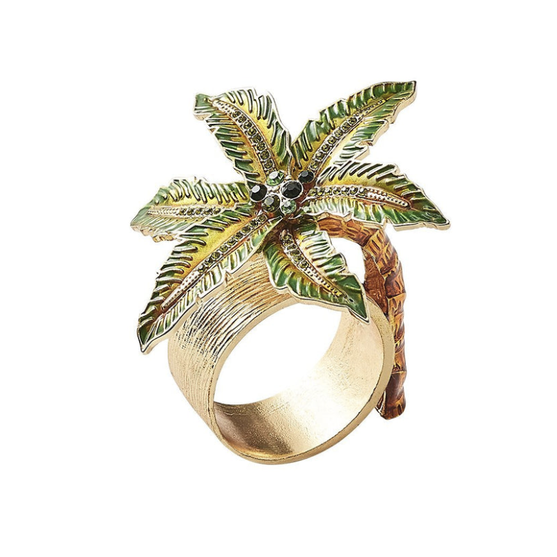 Palm Coast Napkin Ring Green/Gold - Set of 4