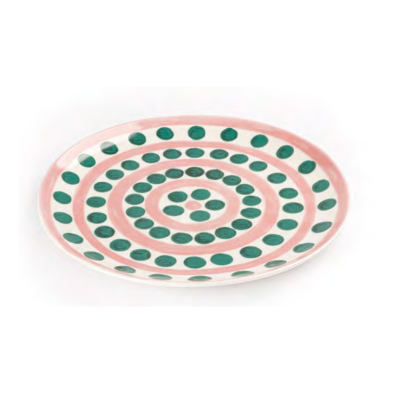Symi Dinner Plate Pink and Green with "Polka" Dots