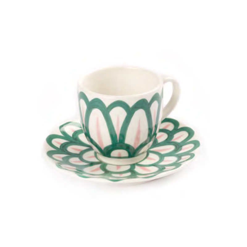 Symi Espresso Cup with Saucer Green and Pink