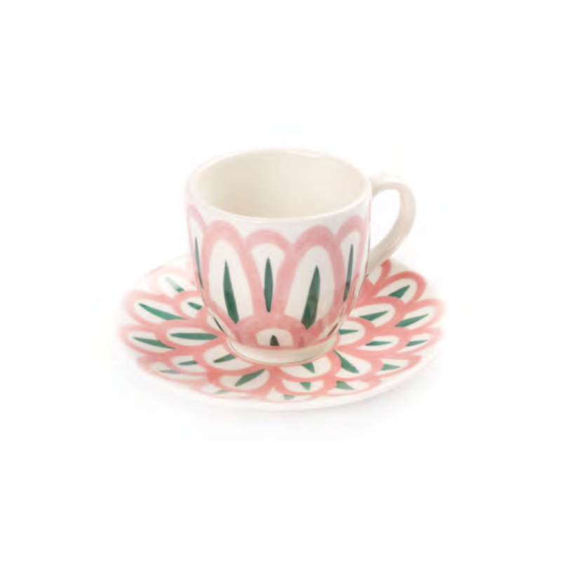 Symi Espresso Cup with Saucer Pink and Green