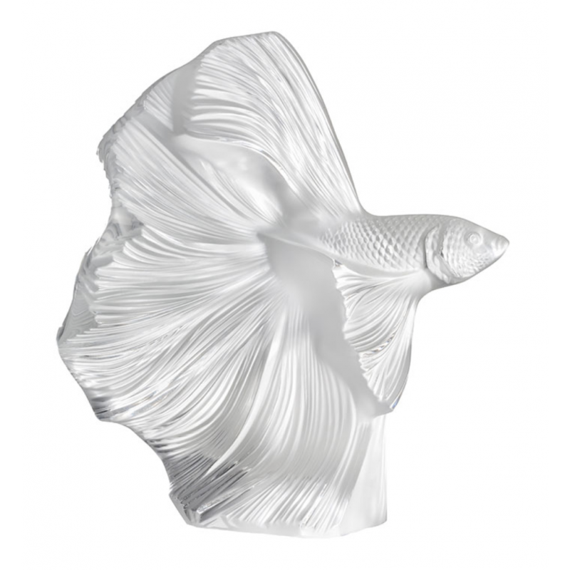 Fighting Fish Sculpture Clear Crystal Large Size
