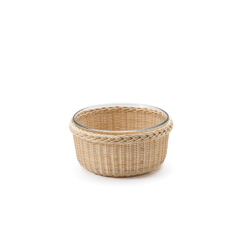 Soufflé basket in natural wicker, with pyrex glass