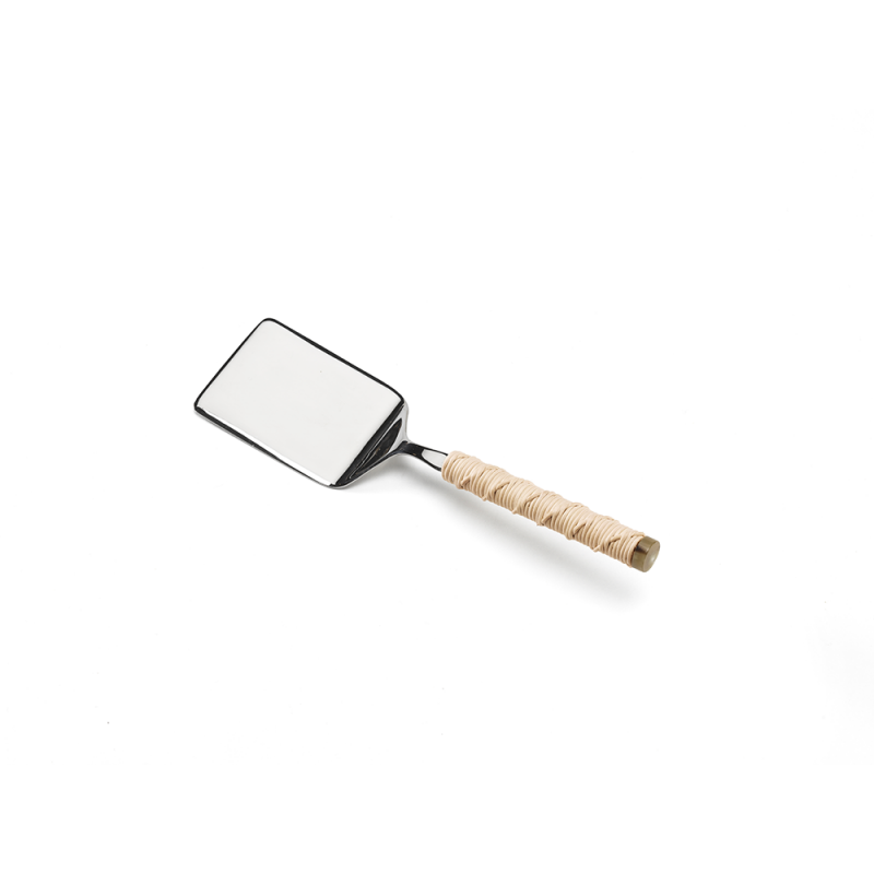 Stainless steel pie shovel, with natural wicker handle and horn