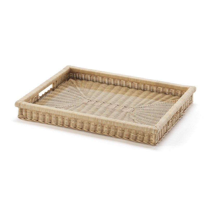 Rectangular tray in natural wicker with internal glass