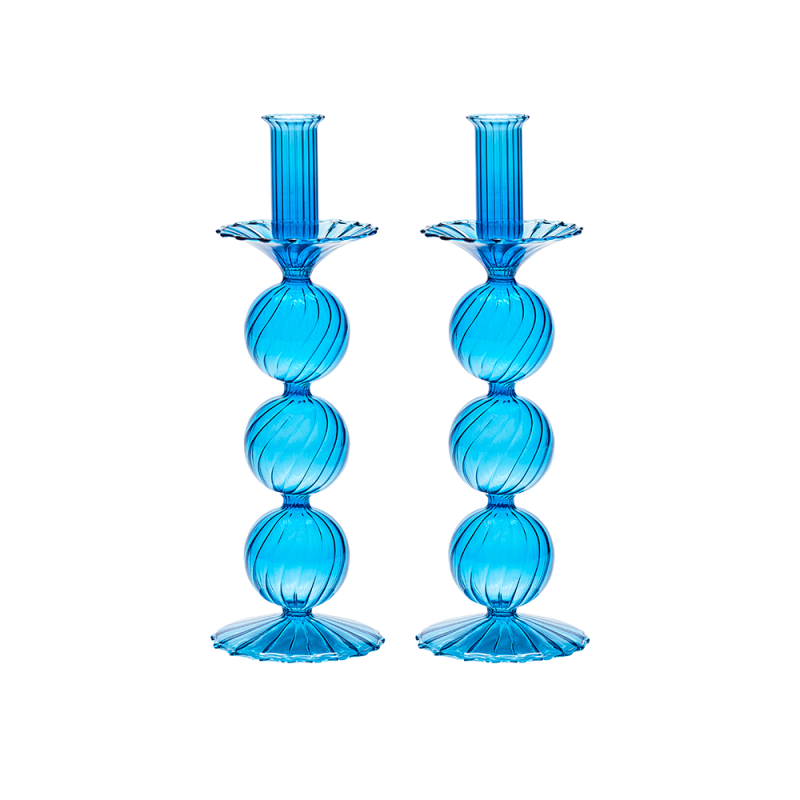 Iris Candle Holder Blue - Set of 2