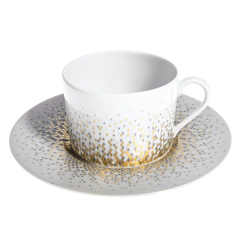 Souffle d'Or Tea Cup and Saucer White